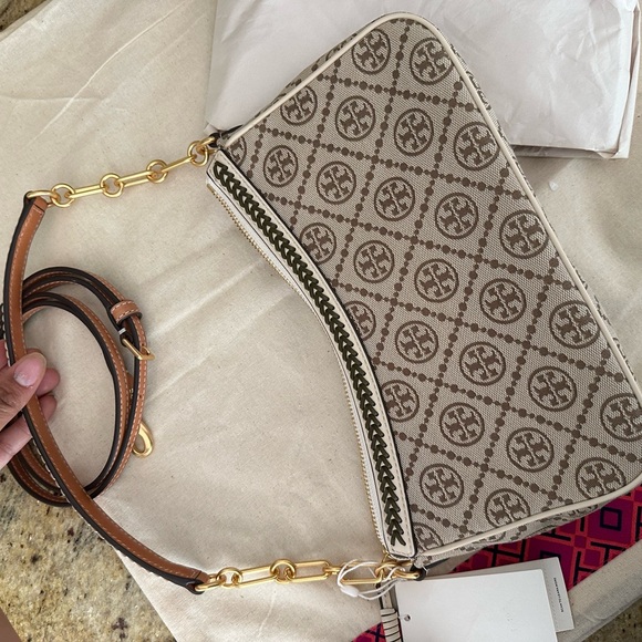 New Tory Burch 🌼 T MONOGRAM BRAIDED FLORAL STUDIO HAZELNUT - Picture 6 of 13